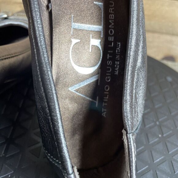 AGL Womens Size 9 Leather Ballet Wedge Heels Gray/Silver Snakeskin Toe Eur 39 - Picture 7 of 10